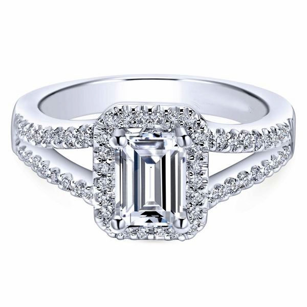 Emerald-cut diamond engagement ring